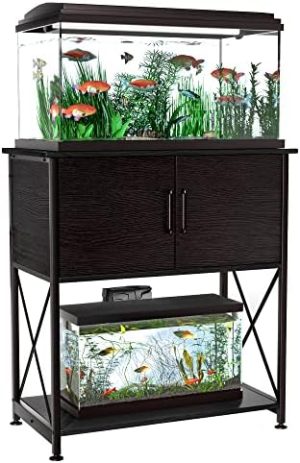 Akvarieborde |   20-29 Gallon Akvarie Stativ Metalramme Fisketank Stativ Med Skabsopbevaring, Til 20 Gallon Langt Akvarium, 30,7″ L16,5″ B Bordplade, 330Lbs Kapacitet Sort Pg01Ygb