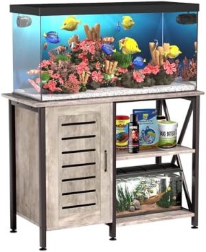 Akvarieborde |   40-50 Gallon Akvarium Stativ, Akvarium Stativ Med Skab Til Opbevaring, Kraftig Metalramme, 40.55″ L18.89″ B Bordplade, 1000 Lbs Kapacitet, Greige Pg02Ygz