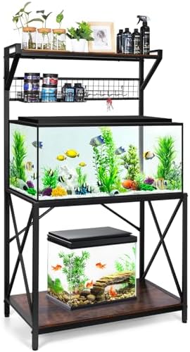 Akvarieborde |   40 Gallon Fisketank Stativ, Vertikalt Tre-Niveau Metal Akvarium Stativ Med Gittervæg Panel Til Opbevaring Af Fisketank Tilbehør, Passer Til Akvarium, Skildpadde Tank Eller Reptil Terrarier (Uden Kurv & Krog)