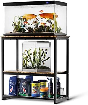 Akvarieborde |   Fishtank Stativ, Akvarie Stativ, Vintage Jerntræ Akvarie Stativ, Tre-niveau Fishtank Stativ Med Opbevaringskurv, 10/20 Gallon Fishtank Stativ Tåler 800 Lbs, 29,53″ L X 15,75″ B X 30,71″ H (Sort)