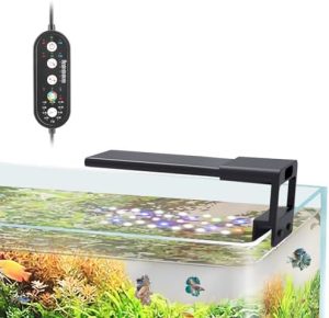 Akvarielamper |   10W LED Akvarielampe til Planter, Fuldspektrum Fisketanklampe med Timer Auto Tænd/Sluk, 24/7 Belysning med Multifarve, Justerbar Lysstyrke, Ekstern Controller, Til Ferskvand (7″-12″)