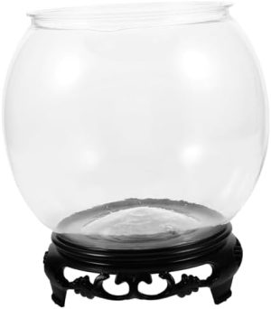 Akvarier og fiskeskåle |   1 Sæt Transparent Rund Akvarium Plast Fiskeskål Terrarium Vase Glas Terrarium Globe Glas Boble Skål Ornament Skrivebords Fiskeskål Kontor Med Base Blomsterkrukke Træ