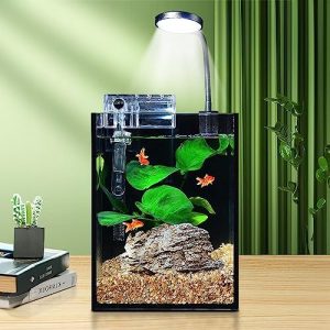 Akvarier og fiskeskåle |   1,2 Gallon Fisketank Kit Skrivebord Akvarium Sæt Lille Lav Jern Glas Begynder Fiskeskål Med LED Lys Og Vandpumpe Til Børn Glas Fisketank Med Tilbehør Selvrensende Filter