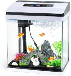 Akvarier og fiskeskåle |   2 Gallon Glas Akvarium Fisketank Startpakke med Temperatur til Betta Fisk, der har Krystalklar 360Â° Udsigt, Ãko-Cycle Filtrering, Luftpumpe