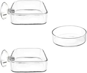 Akvarier og fiskeskåle |   Akvarie rejer foderskål glas fisketank foderskåle, 2 stk. firkantet glas madskål (60 mm), 1 stk. rund fisk foderskål med sugekopper (60 mm)