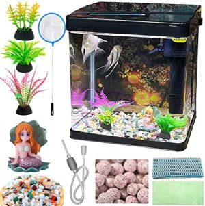 Akvarier og fiskeskåle |   Glas Fishtank 4,35 Gallon Akvarium Startpakke Lille Betta Fishtank Desktop Mini Fisken Bowl Til Rejer Små Fisk Med Pumpe LED Lys Simulerede Vandplanter Og Filtreringsmaterialer