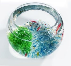 Akvarier og fiskeskåle |   Glas Fiskeskål med Dekor, 0,8 Gallon Lille Betta Fisketank Inkluderer 2 Stk Plastplanter og 250G Krystalbundsand, Høj Klar Glas til Udsigt, Rund Vase til Blomster og Planter, Hjemmedekor.