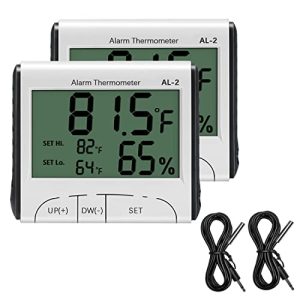 Akvarietermometre |   Reptil Termometer Hygrometer med Høj-Lav Temperatur Alarm – Digital Akvarium Termometer med Krog og Løkke Temperatur- og Fugtighedsmåler til Terrarier, Vivarier, Reptilbeholdere (2)