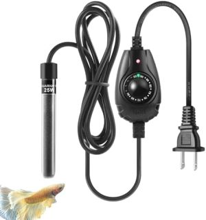 Akvarievarmere og -kølere |   25W Super Mini Akvarievarmer: Justerbar Varmer Til Små Fisketanke 2-6 Galloner, Med Ekstern Controller, Betta Varmer Til Fiskeskåle (25W)