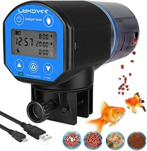 Automatiske fodermaskiner |   Automatisk Fiskefoder, Ny Generation Fodringstid Display USB Genopladelig Timer Fugtbestandig Akvarium- eller Fisketank Foderdispenser med 200Ml Stor Kapacitet til Ferie Weekend Holiday, Blå